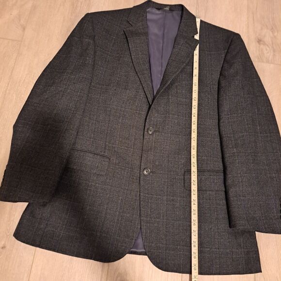 42R Jos A Bank Traveler Gray Plaid Windowpane Wool Sport Coat Blazer Jacket - Picture 11 of 16